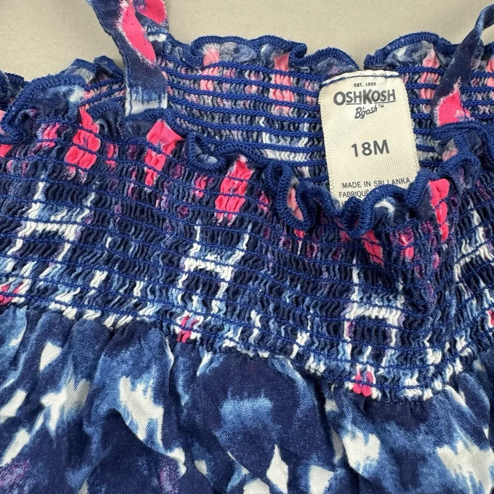 OSHKOSH BGOSH Toddlers Sundress Smocked Navy/Pink flowers -‎ 18M